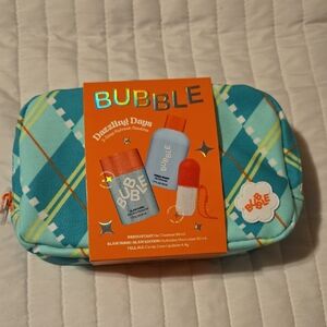 Bubble Skincare Set with Blue Plaid Pouch